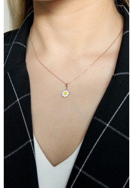 925 Ayar Gümüş İkili Rose Papatya Set - S017702 fırsatları