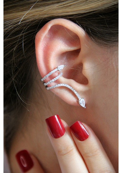 925 Ayar Gümüş Zirkon Taşlı Yılan Biçimli Kıkırdak Küpe - 12105000 modelleri