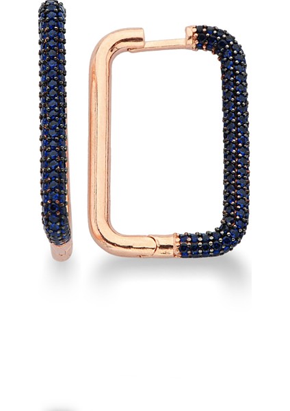 925 Ayar Gümüş Yarım Tur Lacivert Taşlı Dikdörtgen Küpe - K096601 fiyatları