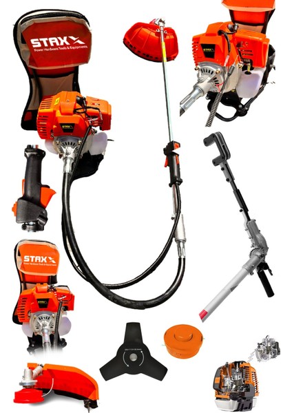 Çelik Krank 3hp 52CC Benzinli Sırt Tipi Tırpan Çayır Ot Biçme Makinesi + Zeytin Silkeleme Makinesi