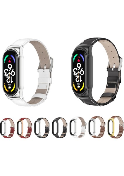 Xiaomi Mi Band 7/7 Nfc Kırmızı Gümüş Için Üst Kat Cowhide Watch Band (Yurt Dışından)