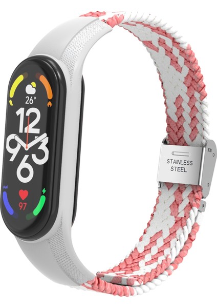 Xiaomi Mi Band 7 Pembe Beyaz Için Naylon Örgülü Saat Grubu (Yurt Dışından)