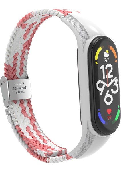 Xiaomi Mi Band 7 Pembe Beyaz Için Naylon Örgülü Saat Grubu (Yurt Dışından) modelleri
