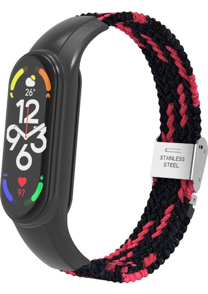 Xiaomi Mi Band 7 Siyah Kırmızı Için Naylon Örgülü Saat Bandı (Yurt Dışından)