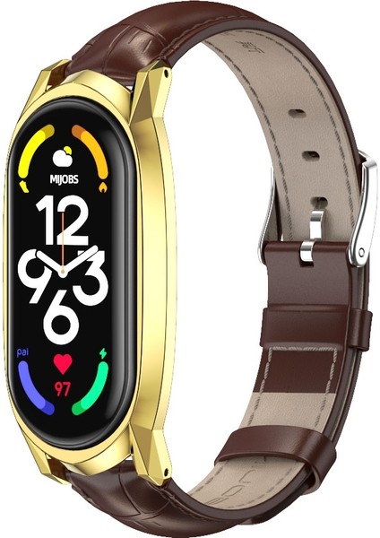 Xiaomi Mi Band 7/7 Nfc Bambu Kahve Siyahı Için Üst Kat Cowhide Watch Band (Yurt Dışından)