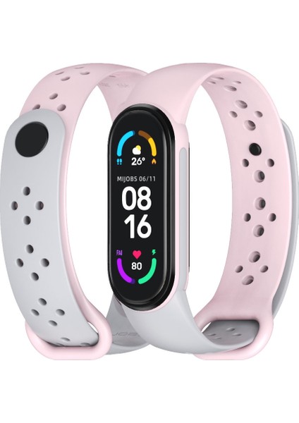 Xiaomi Mi Band 5/6/7 Gri+Pink Için Silikon Saat Bandı (Yurt Dışından)