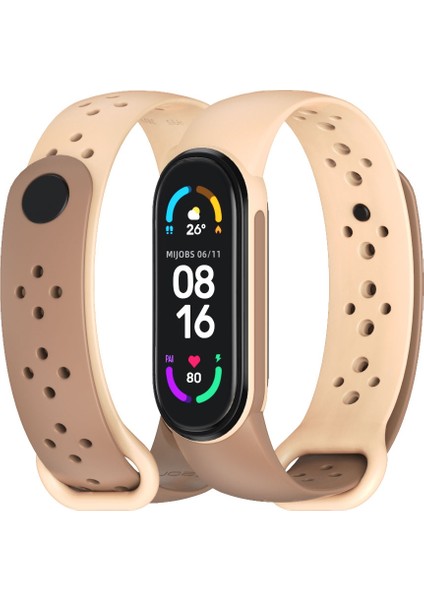 Xiaomi Mi Band 5/6/7 Kayısı+Khaki Için Silikon Saat Bandı (Yurt Dışından)