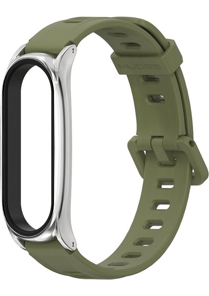 Xiaomi Mı Band Için 6/5/4/3 Silikon Kayış, Stil: Plus Case Ordu Yeşil+Gümüz (Yurt Dışından)