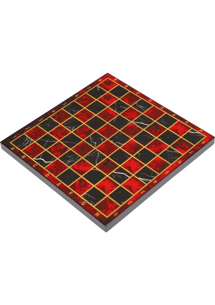 Özel Ayaklı Ahşap Satranç Tahtası Alev Kırmızı Mermer Desenli Zemin 20 x 20 Cm. (Sadece Tahta)