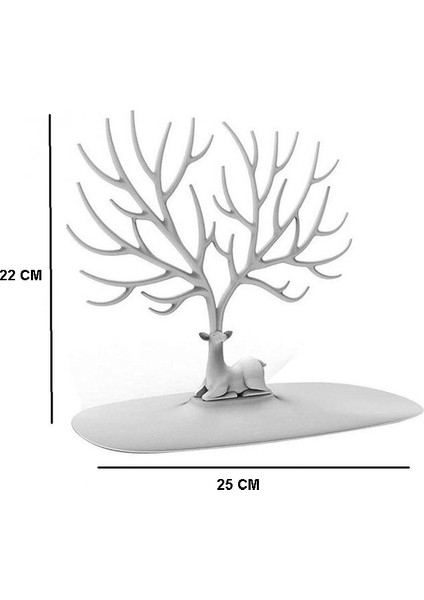 Geyik Tasarımlı Takı Standı Yüzük Küpe Kolye Askılığı Mücevher Organizer Askı Beyaz