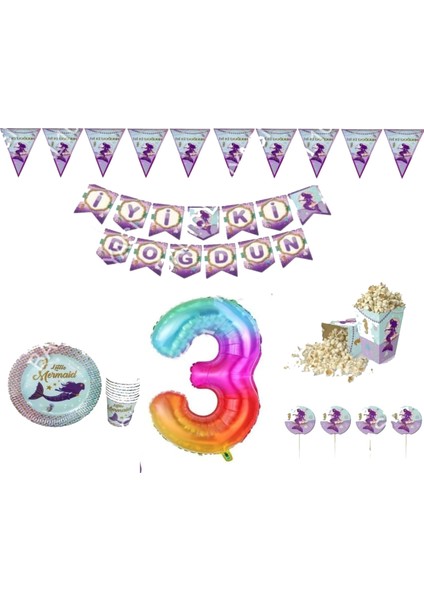 Deniz Kızı Konsept Doğum Günü Süsleme Seti 3 Yaş
