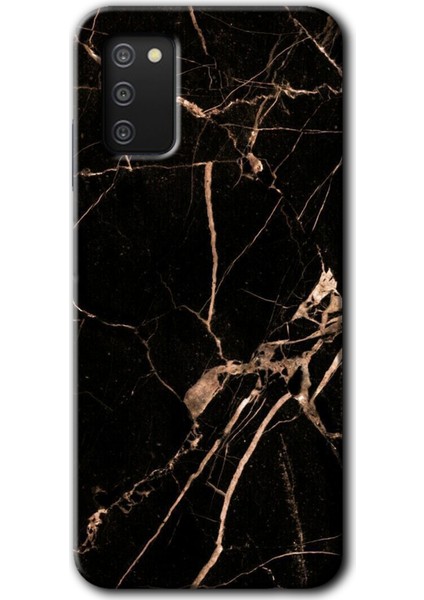 Samsung Galaxy A03S Kılıf Hd Desen Baskılı Arka Kapak - Siyah Gold Mermer