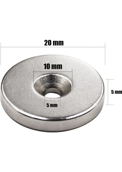 Süper Güçlü Neodyum Mıknatıs Havşalı D20x10/5,5x5 Mm