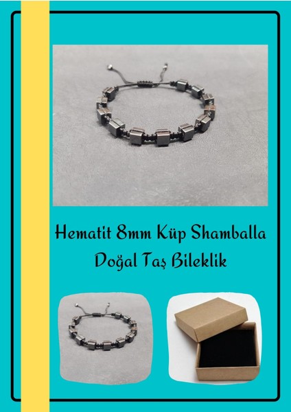 Enine Boyuna Eğitim Hematit 8mm Küp Shamballa Doğal Taş Bileklik