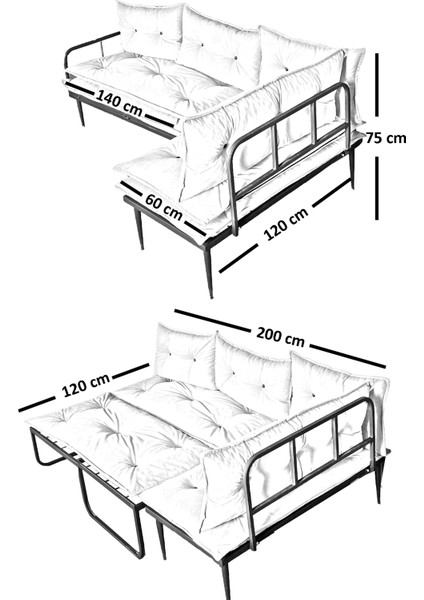 Köşe Takımı Yataklı Koltuk Sağ-Sol Değiştirilebilir Yatak Olabilen Modüler Köşe Koltuğu Petra