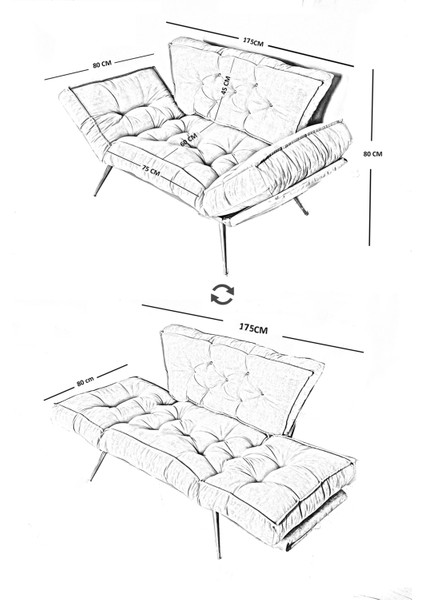 Yatak Olabilen Mekanizmalı Ikili Kanepe Kolları Yatan Koltuk Khios