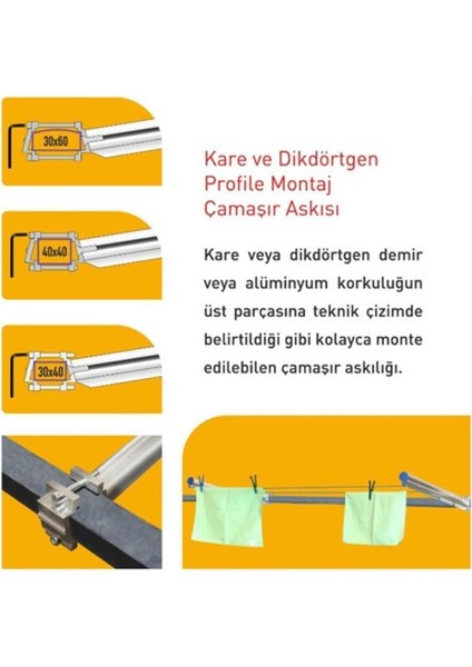 Balkon Çamaşır Kurutma Askısı Askılığı Kare Profil Pks 02