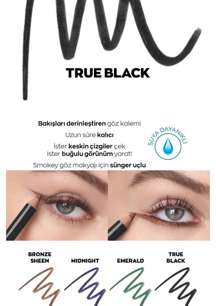 Kohl Sünger Uçlu Suya Dayanıklı Göz Kalemi True Black