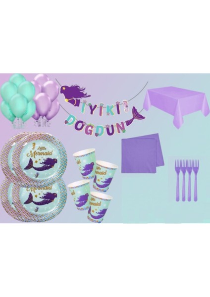 Deniz Kızı Little Mermaid Doğum Günü Seti Premium Paket 8 Kişilik