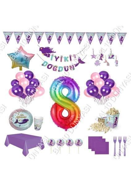 Deniz Kızı Teması Doğum Günü Seti 8 Yaş