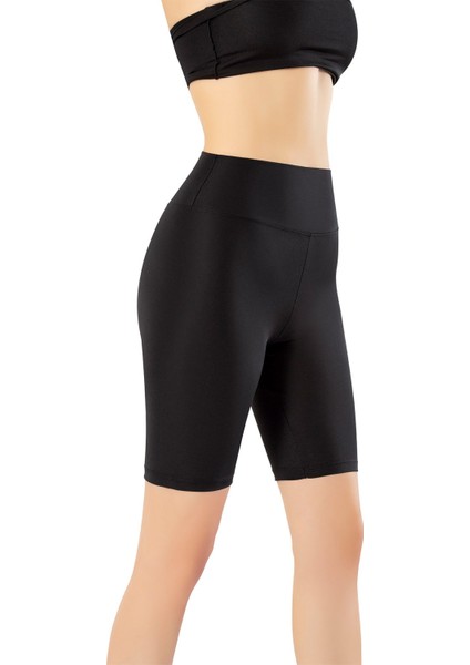 4097 Sporcu Dalgıç Yüksek Bel Diz Üstü Tayt Siyah