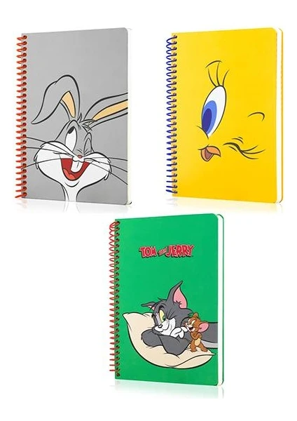 Buggs Bunny + Tweety + Tom ve Jerry Butik Defter Seti 1 Kareli 2 Çizgili