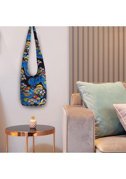 Hippi Crossbody Çantalar Hobo Çantalar Fermuarlı Cep Etnik Tarzı Çanta Koyu Mavi indirimleri