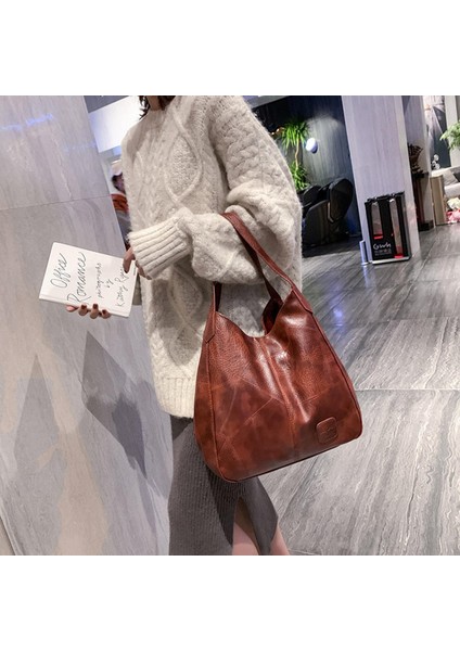Moda El Çantası Çanta Çanta Çanta Kadın Kızlar Seyahat Yumuşak Pu Omuz Çantası Kahverengi indirimleri