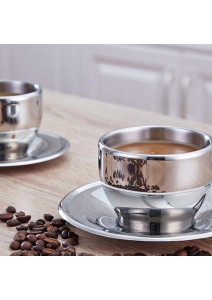Kalınlaşmış Paslanmaz Çelik Çift Katlı Yalıtımlı Kahve Fincanı Daire Kaşıkla Kupası Içme Kupası (Yurt Dışından) fiyatları
