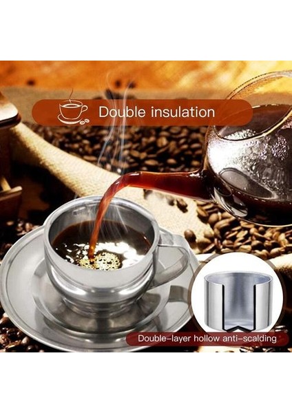 Kalınlaşmış Paslanmaz Çelik Çift Katlı Yalıtımlı Kahve Fincanı Daire Kaşıkla Kupası Içme Kupası (Yurt Dışından) modelleri