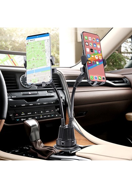 Araba Içecek Yuvası Cep Telefonu Tutucusu Araba Boynu Su Bardağı Pozisyonu Çift Dirsek 360 Derece Dönen Navigasyon Cep Telefonu Braketi (Yurt Dışından)