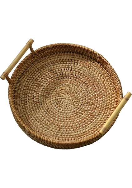 Rattan El-Dokuma Sepet Hizmet Tepsisi ile Kolları Sehpa Ev Dekorasyonu 28X4 cm (Yurt Dışından)