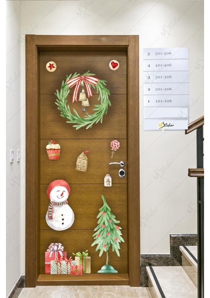 Yılbaşı Kapı Süsü Stickerı, Yılbaşı Süsü Cam Duvar Kapı Sticker Seti fiyatları