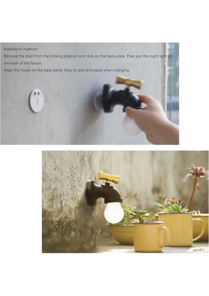 Yaratıcı Musluk Gece Lambası, 2.5 W USB Şarj Edilebilir Başucu Masa Lambası, Koridor Giriş Merdiven LED Duvar Lambası, Siyah (Yurt Dışından)
