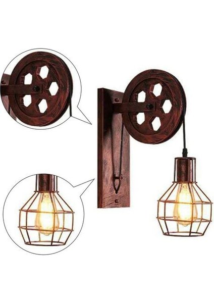 Loft Retro Endüstriyel Stil Kaldırma Duvar Lambası Restoran Yatak Odası Başucu Merdiven Koridor Kasnak Mağazası Duvar Lambası (Bronz) (Yurt Dışından)