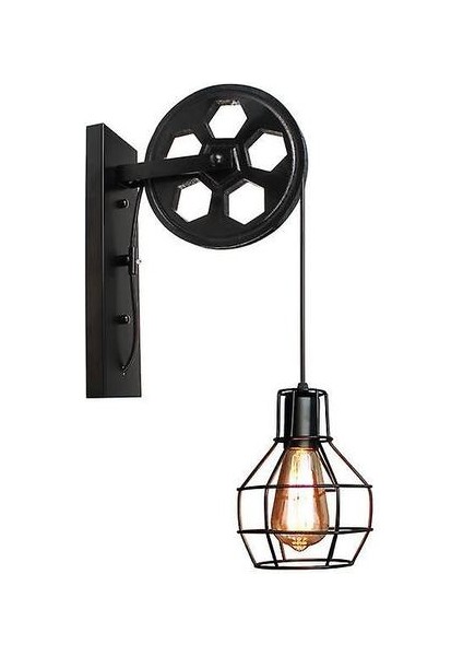 Retro Vintage Duvar Işık Endüstriyel Duvar Lambası Gölge Fikstürü Demir Çatı Kafe Bar Ayarlanabilir Aplik Işıkları Wandlamp Dekorasyon LED (Siyah) (Yurt Dışından)