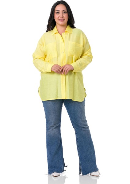 Büyük Beden Torba Cepli Yanları Yırtmaçlı Sarı Gömlek fiyatları
