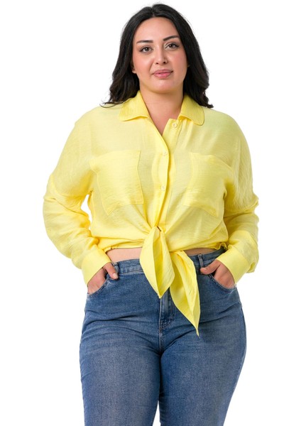 Büyük Beden Torba Cepli Yanları Yırtmaçlı Sarı Gömlek fırsatları