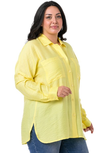 Büyük Beden Torba Cepli Yanları Yırtmaçlı Sarı Gömlek indirimleri