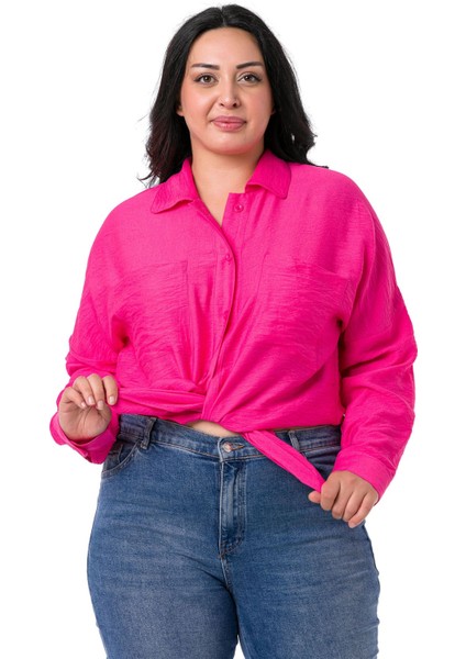 Büyük Beden Torba Cepli Yanları Yırtmaçlı Fuşya Gömlek fırsatları