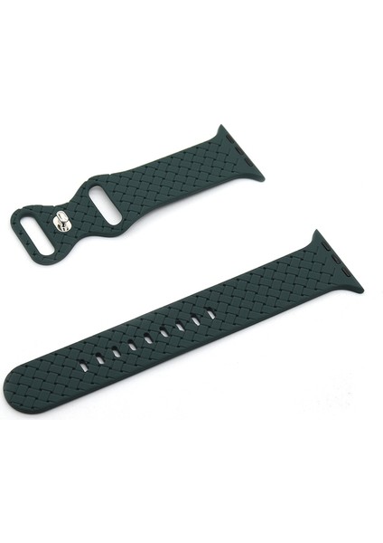 Apple Watch Serisi 7 45MM / 6 & Se & 4 44MM / 3 & 2 & 1 42MM (Koyu Yeşil) Için Örgü Doku Izleme Bandı
