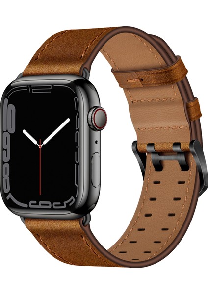 Apple Watch 7 41MM / 6 & Se & 5 & 4 40MM / 3 & 2 ve 1 38MM (Kırmızı Kahverengi) Için Kayış