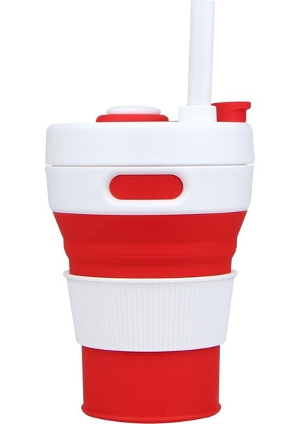 350ML Katlanır Taşınabilir Silikon Kabı (Beyaz Kırmızı)