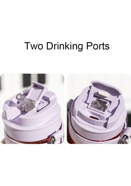 399MLH543 470ML Taşınabilir Cam Çift Içme Kupası Samanlı (Pembe)
