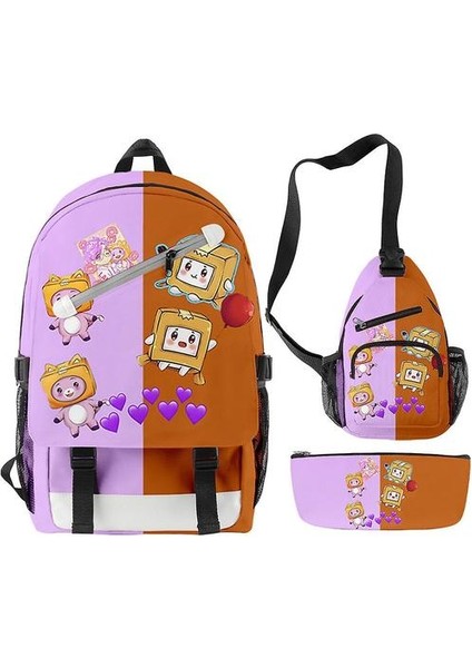 3 Adet / Takım Lankybox Okul Çantası 3D Baskı Anime Satchel Öğrencileri Sırt Çantası ile Kalem Çantası Messenger Çanta (Yurt Dışından)