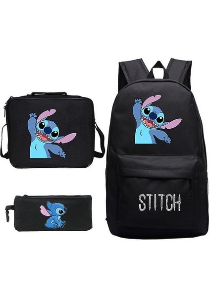 3 Adet / Takım Lilo dikiş Okul Çantası Anime Baskılı Satchel Sırt Çantası ile Kalem Çantası Öğle Yemeği Çantası (Yurt Dışından)