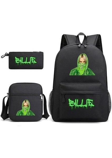 3 Adet / Takım Billie Eilish Satchel Rahat Okul Çantası Sırt Çantası ile Kalem Çantası Messenger Çanta (Yurt Dışından)
