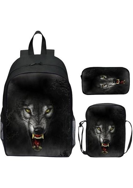 3 Adet / Takım 3D Kurt Baskı Okul Çantası Anaokulu Sırt Çantası Anime Çantası Messenger Çanta ile Anime Satchel (Yurt Dışından)