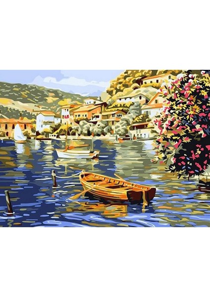 Sahil Kasabası Sayılarla Boyama Seti 40X50 Tuvale Gerili
