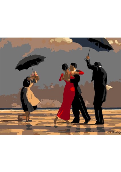 Sahilde Dans Sayılarla Boyama Seti 40X50 Tuvale Gerili